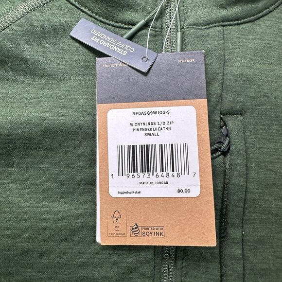 NWT THE NORTH FACE Men's Sweater Size Small Pine Needle Green Half Zip Fleece - Picture 2 of 6
